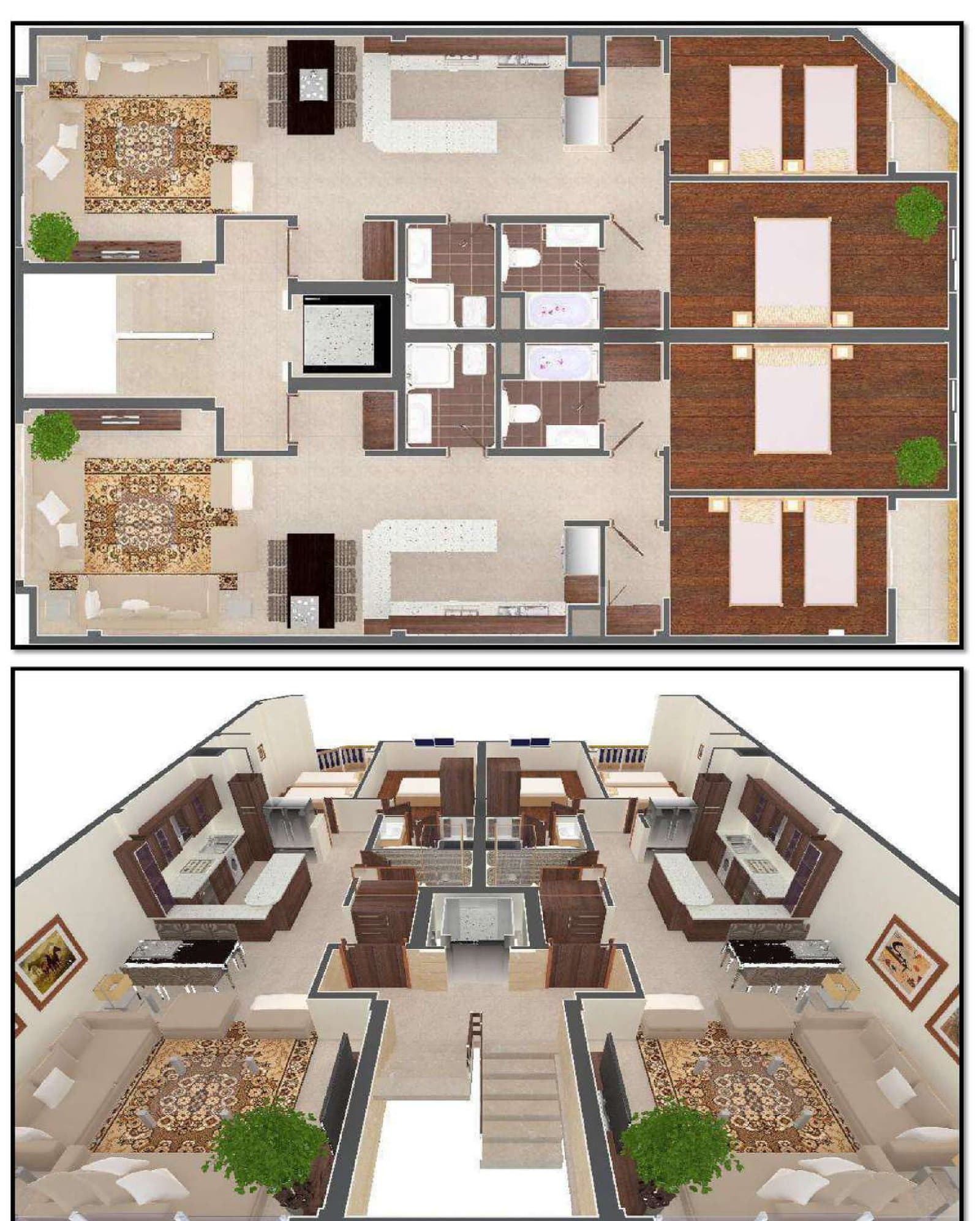 Bazarghani residential building — floor plans and interior renders